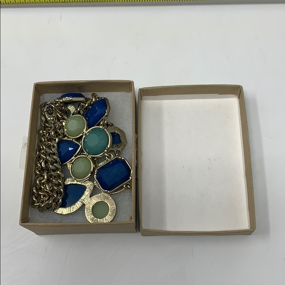 Gold Boho Blue Green Jewel Necklace! - Picture 8 of 8